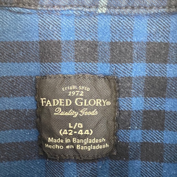 Faded Glory Flannel Button-Down Shirt Blue Plaid Men’s Large - Picture 2 of 8
